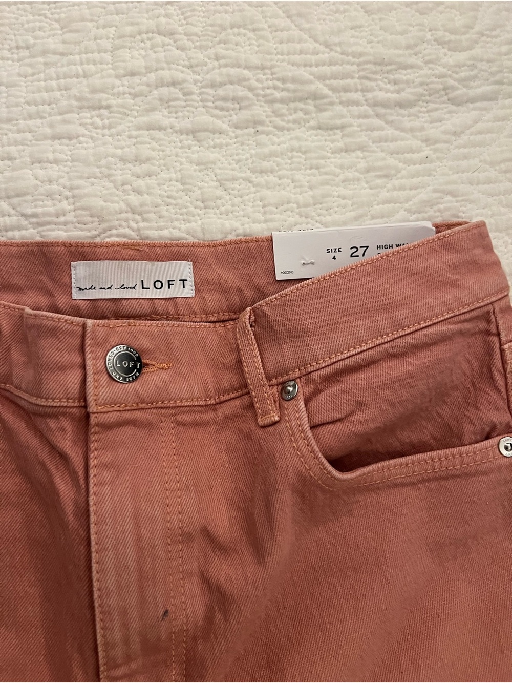 LOFT High Waist Straight Crop Jeans - Dusty Rose - Picture 3 of 7